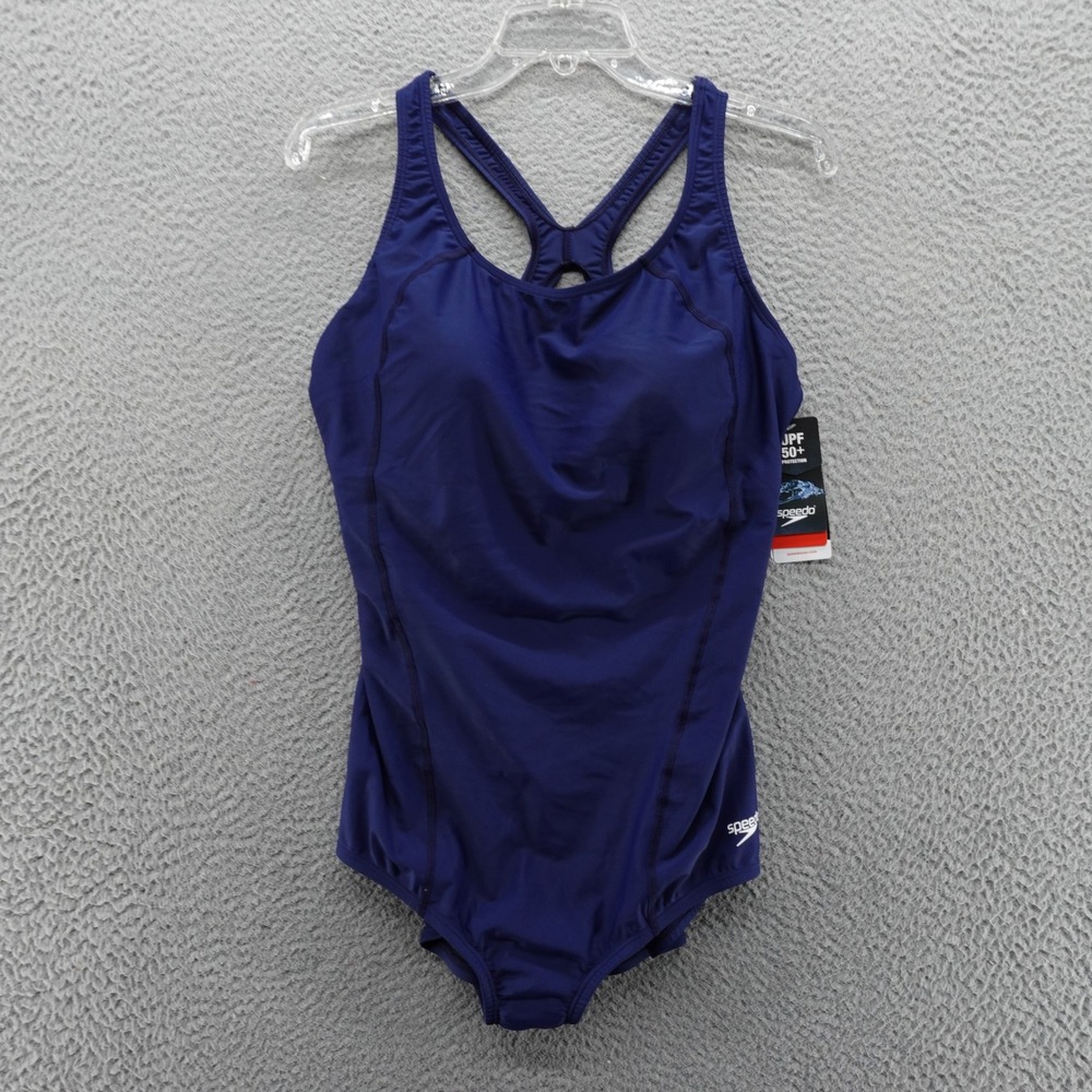 Speedo PowerFLEX One Piece Swimsuit Navy Blue UPF 50+ Racerback Size 16 NEW